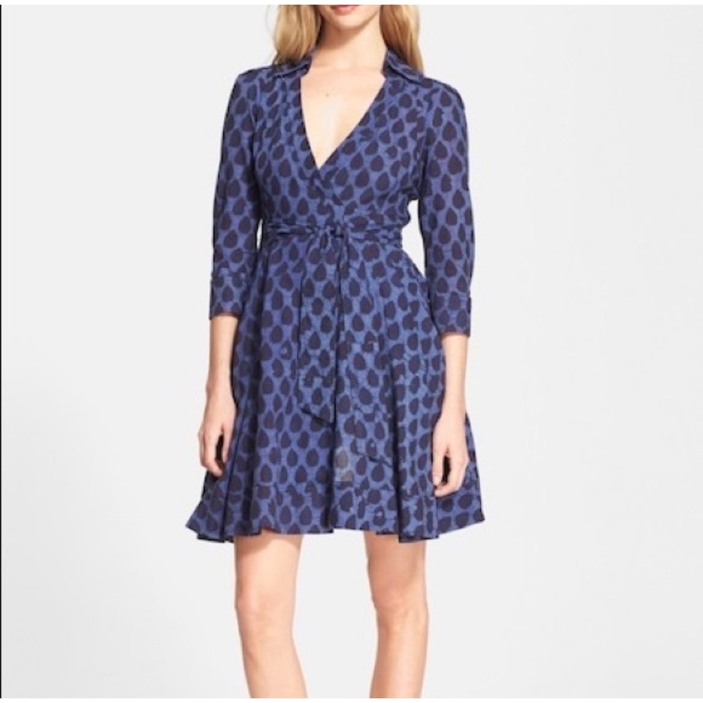 Diane von Furstenberg Jadrian Wrap Dress Batik‎ Blue Cotton